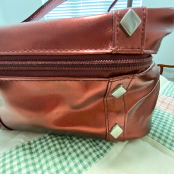 Vintage AVON * METALLIC Red MAKEUP Toiletry CASE * small TRAIN CASE SatchelPURSE - Picture 6 of 10
